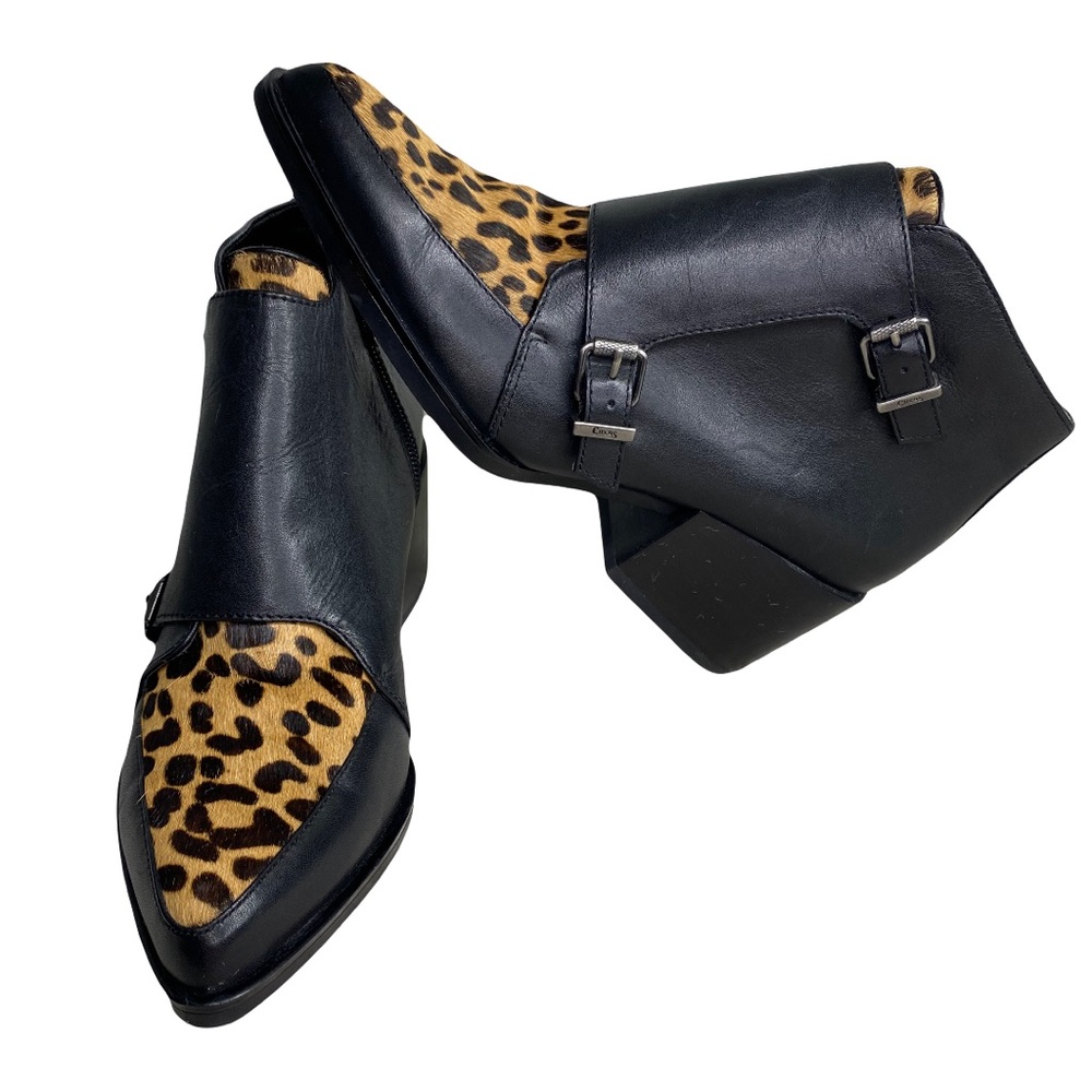 Circus by Sam Edelman Boots Black Leather with Cow Print Fur Reese Leopard 6.5